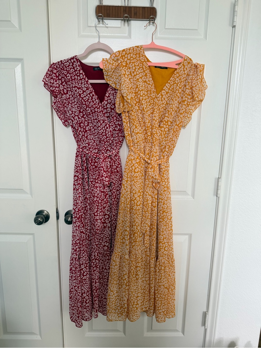 Floral V-Neck Ruffle Maxi Dress - Yellow & Dark Red